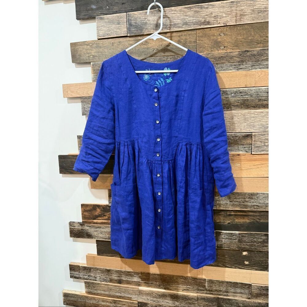 Gudrun Sjoden blue linen top blouse tunic lagenlook size Small